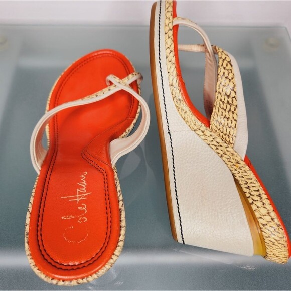 Cole Haan Orange and Cream Wedge Sandals - Picture 6 of 9